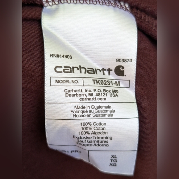 Carhartt Burgundy Maroon Long Sleeve Loose Fit Cotton T-Shirt - Picture 6 of 11